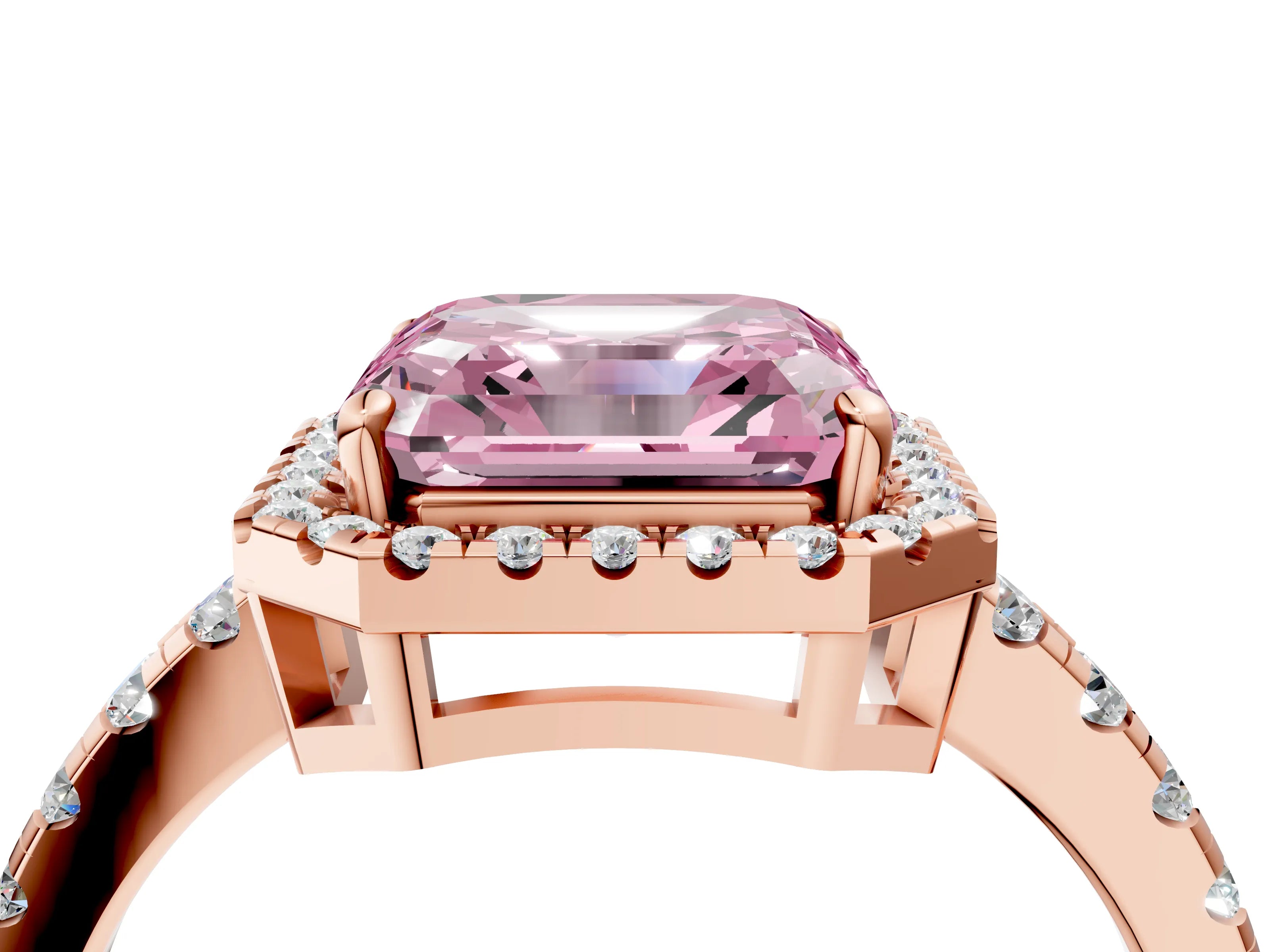 Rose gold Fancy Pink Asscher Cut Diamond Halo Ring with Pavé Band and Four-Prong Setting_4