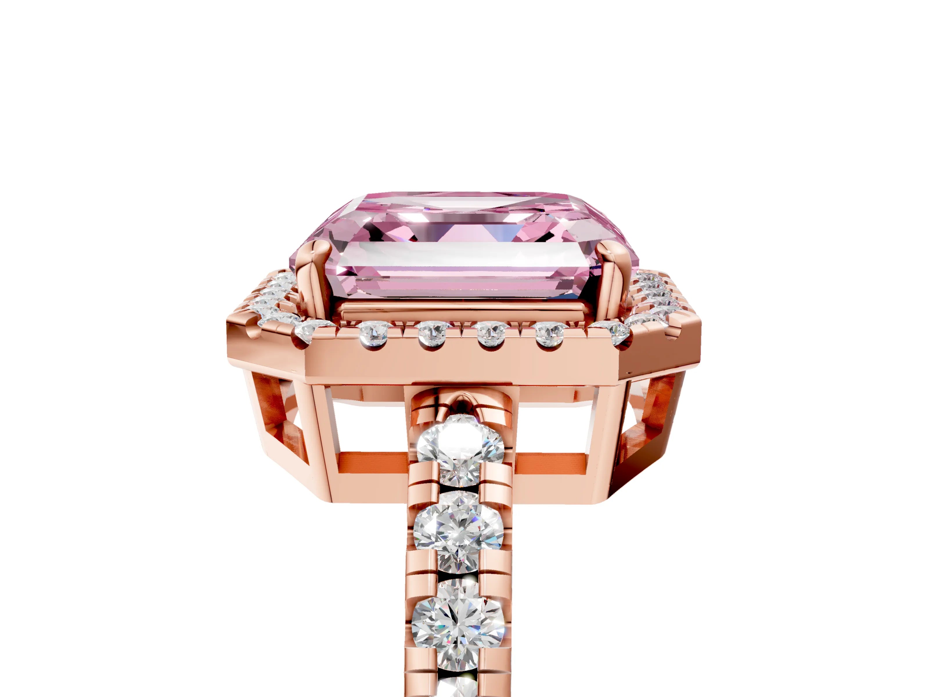 Rose gold Fancy Pink Asscher Cut Diamond Halo Ring with Pavé Band and Four-Prong Setting_5