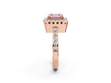 Rose gold Fancy Pink Asscher Cut Diamond Halo Ring with Pavé Band and Prong Setting_2