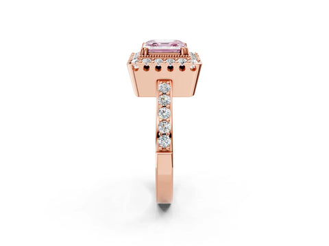 Rose gold Fancy Pink Asscher Cut Diamond Halo Ring with Pavé Band and Prong Setting_2