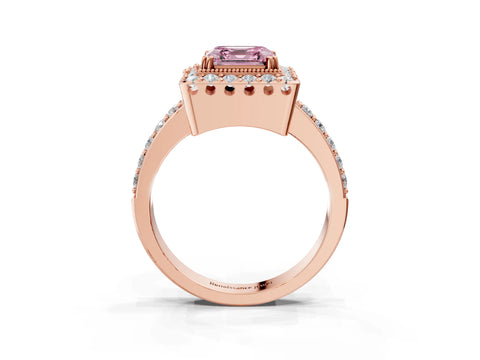 Rose gold Fancy Pink Asscher Cut Diamond Halo Ring with Pavé Band and Prong Setting_3