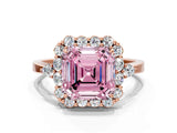Rose gold Fancy Pink Asscher Cut Diamond Halo Ring with Pear Side Stones and Prong Setting_33