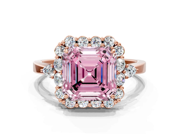 Rose Gold Asscher Cut Halo Engagement Ring Setting for Fancy Pink Center with Pear Accents