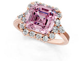Rose gold Fancy Pink Asscher Cut Diamond Halo Ring with Pear Side Stones and Prong Setting_34