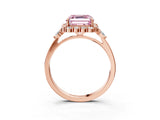 Rose gold Fancy Pink Asscher Cut Diamond Halo Ring with Pear Side Stones and Prong Setting_36