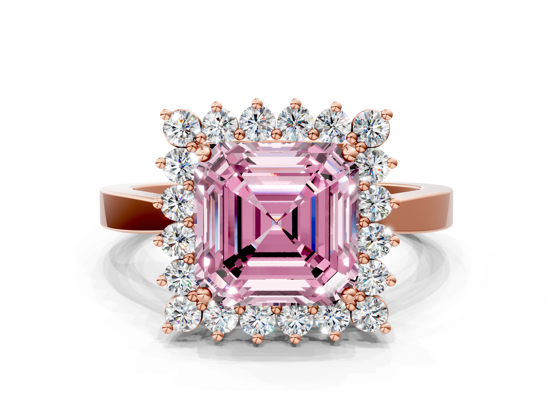 Rose gold Fancy Pink Asscher  Cut Diamond Halo Ring with Round Brilliant Halo and Solitaire Band_30