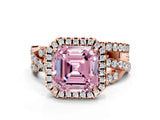 Rose gold Fancy Pink Asscher Cut Diamond Halo Ring with Round Split Shank and Prong Setting_48