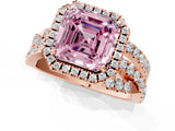 Rose gold Fancy Pink Asscher Cut Diamond Halo Ring with Round Split Shank and Prong Setting_49