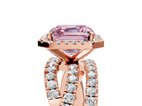 Rose gold Fancy Pink Asscher Cut Diamond Halo Ring with Round Split Shank and Prong Setting_53