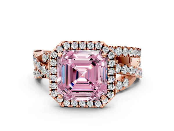 Rose Gold Asscher Cut Halo Twist Engagement Ring Setting for Fancy Pink Center