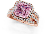 Rose gold Fancy Pink Asscher Cut Diamond Halo Ring with Round Split Shank and Prong Setting_55