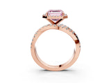 Rose gold Fancy Pink Asscher Cut Diamond Halo Ring with Round Split Shank and Prong Setting_57