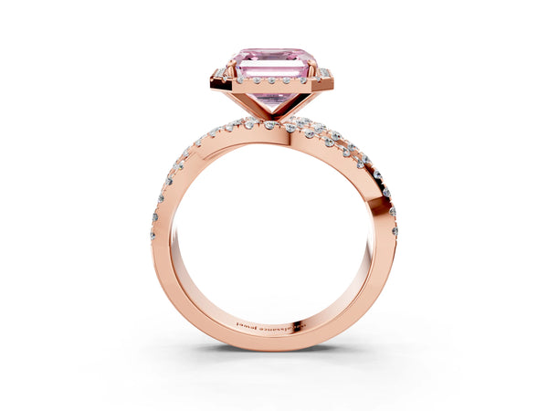 Rose Gold Asscher Cut Halo Twist Engagement Ring Setting for Fancy Pink Center