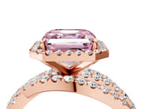 Rose gold Fancy Pink Asscher Cut Diamond Halo Ring with Round Split Shank and Prong Setting_58