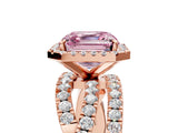 Rose gold Fancy Pink Asscher Cut Diamond Halo Ring with Round Split Shank and Prong Setting_59