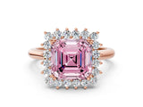Rose gold Fancy Pink Asscher  Cut Diamond Halo Ring with Solitaire Band and Prong Setting_46