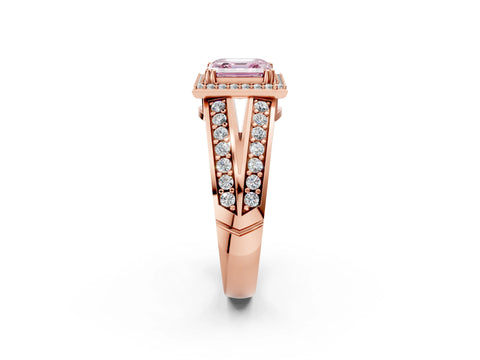 Rose gold Fancy Pink Asscher Cut Diamond Halo Ring with Split Shank Pavé Band and Four-Prong Setting_2