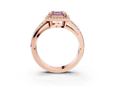 Rose gold Fancy Pink Asscher Cut Diamond Halo Ring with Split Shank Pavé Band and Four-Prong Setting_3