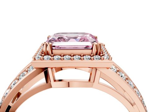 Rose gold Fancy Pink Asscher Cut Diamond Halo Ring with Split Shank Pavé Band and Four-Prong Setting_4