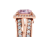 Rose gold Fancy Pink Asscher Cut Diamond Halo Ring with Split Shank Pavé Band and Four-Prong Setting_5