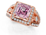 Rose gold Fancy Pink Asscher Cut Diamond Halo Ring with Split Shank and Bezel Accents and Four-Prong Setting_1