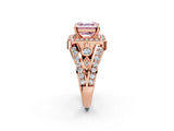 Rose gold Fancy Pink Asscher Cut Diamond Halo Ring with Split Shank and Bezel Accents and Four-Prong Setting_2