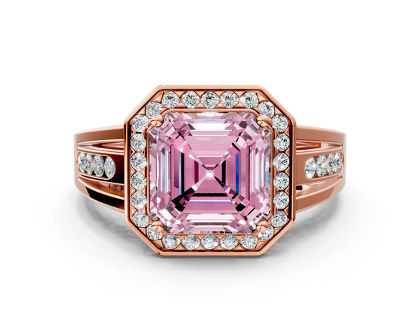 Rose Gold Asscher Cut Channel Set Halo Engagement Ring Setting for Fancy Pink Center