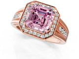 Rose gold Fancy Pink Asscher Cut Diamond Halo Ring with Split Shank and Bezel Accents and Prong Setting_1