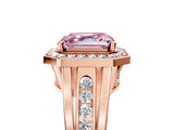 Rose gold Fancy Pink Asscher Cut Diamond Halo Ring with Split Shank and Bezel Accents and Prong Setting_5