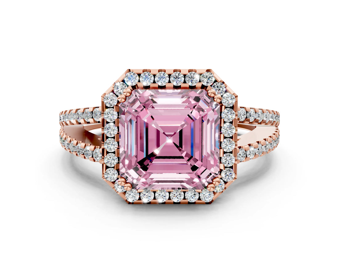 Rose gold Fancy Pink Asscher Cut Diamond Halo Split Shank Engagement Ring_39