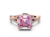 Rose gold Fancy Pink Asscher Cut Diamond  Halo Twist Band Solitaire Prong Setting Ring_24