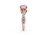 Rose gold Fancy Pink Asscher Cut Diamond  Halo Twist Band Solitaire Prong Setting Ring_26