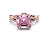 Rose gold Fancy Pink Asscher Cut Diamond  Halo Twist Band Solitaire Prong Setting Ring_42
