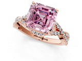 Rose gold Fancy Pink Asscher Cut Diamond  Halo Twist Band Solitaire Prong Setting Ring_43