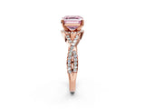 Rose gold Fancy Pink Asscher Cut Diamond  Halo Twist Band Solitaire Prong Setting Ring_44