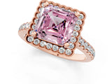 Rose gold Fancy Pink Asscher  Cut Diamond Milgrain Floral Halo Engagement Ring with Pavé Band_16