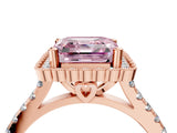 Rose gold Fancy Pink Asscher  Cut Diamond Milgrain Floral Halo Engagement Ring with Pavé Band_19