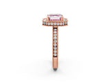 Rose gold Fancy Pink Asscher Cut Diamond Milgrain Halo Engagement Ring with Round Pavé Band and Prong Setting_14