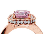 Rose gold Fancy Pink Asscher Cut Diamond Milgrain Halo Engagement Ring with Round Pavé Band and Prong Setting_16