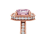Rose gold Fancy Pink Asscher Cut Diamond Milgrain Halo Engagement Ring with Round Pavé Band and Prong Setting_17