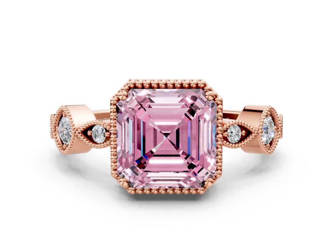 Rose gold Fancy Pink Asscher  Cut Diamond Milgrain Marquise Band with Prong Setting_3
