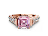 Rose gold Fancy Pink Asscher  Cut Diamond Pavé Band Solitaire with Four-Prong Setting_15