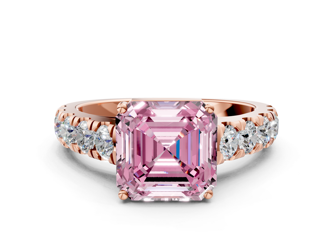 Rose gold Fancy Pink Asscher  Cut Diamond Pavé Band Solitaire with Four-Prong Setting_3