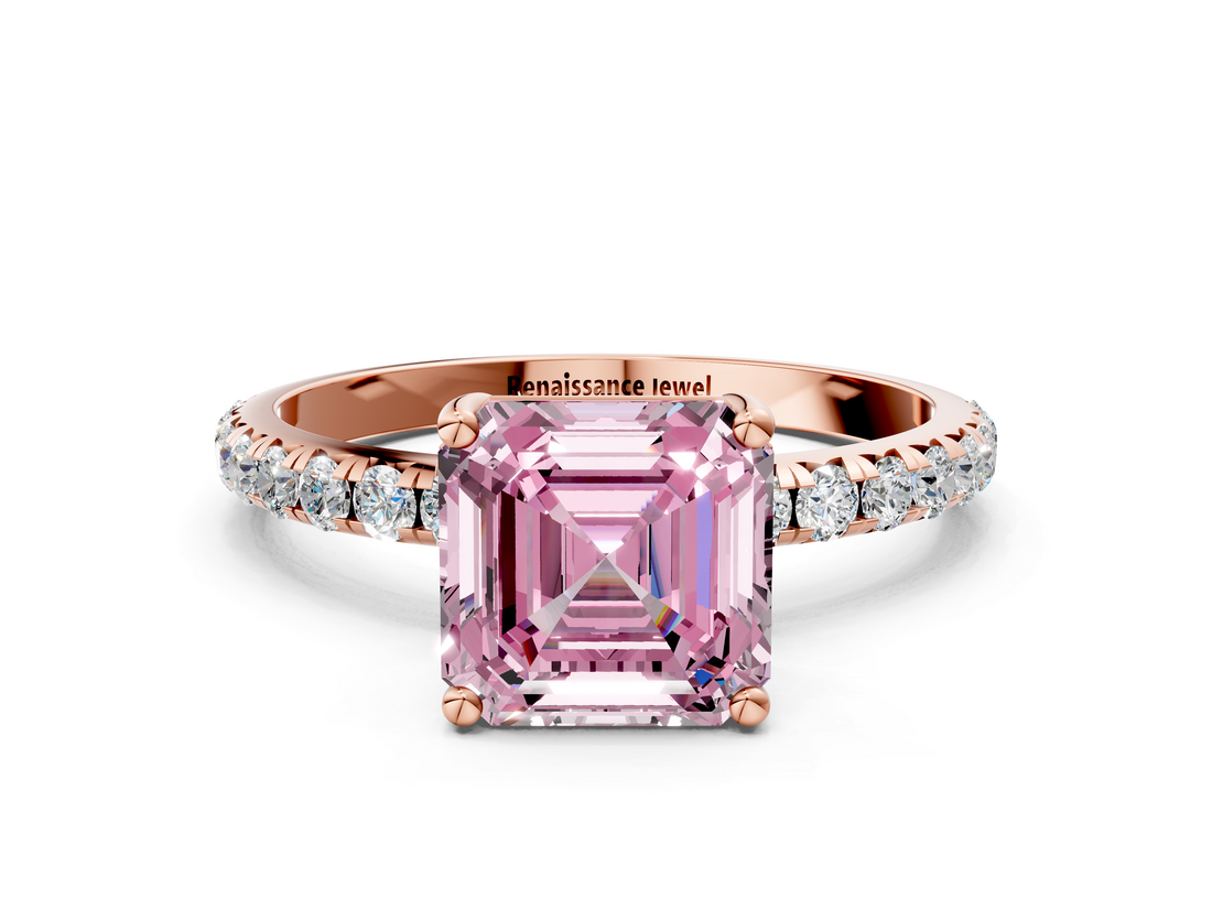 Rose gold Fancy Pink Asscher  Cut Diamond Pavé Band Solitaire with Four-Prong Setting_3
