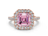 Rose gold Fancy Pink Asscher Cut Diamond Pavé Halo Ring with Four-Prong Setting_60