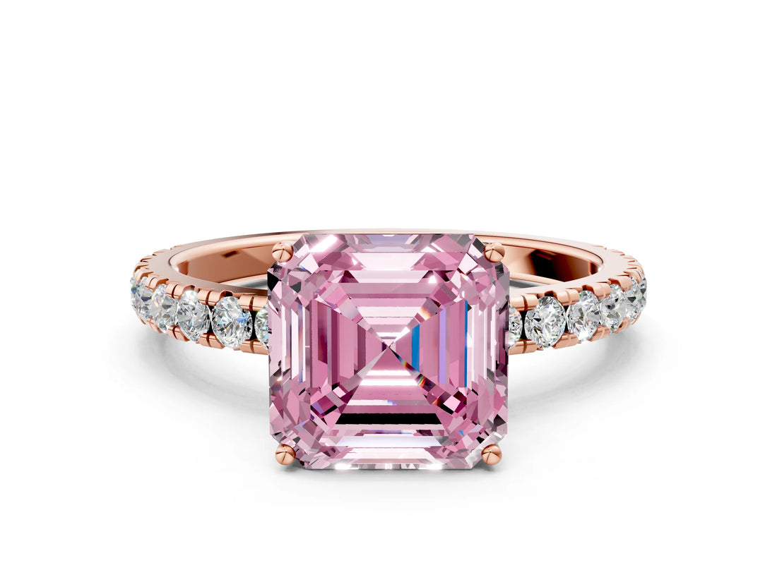Rose gold Fancy Pink Asscher Cut Diamond Pavé Solitaire Engagement Ring with Four-Prong Setting_37