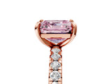 Rose gold Fancy Pink Asscher Cut Diamond Pavé Solitaire Ring with Round Band and Prong Setting_17