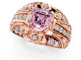Rose gold Fancy Pink Asscher Cut Diamond Pave Art Deco Split Shank Ring with Four-Prong Setting_1