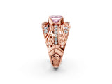 Rose gold Fancy Pink Asscher Cut Diamond Pave Art Deco Split Shank Ring with Four-Prong Setting_2