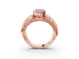Rose gold Fancy Pink Asscher Cut Diamond Pave Art Deco Split Shank Ring with Four-Prong Setting_3